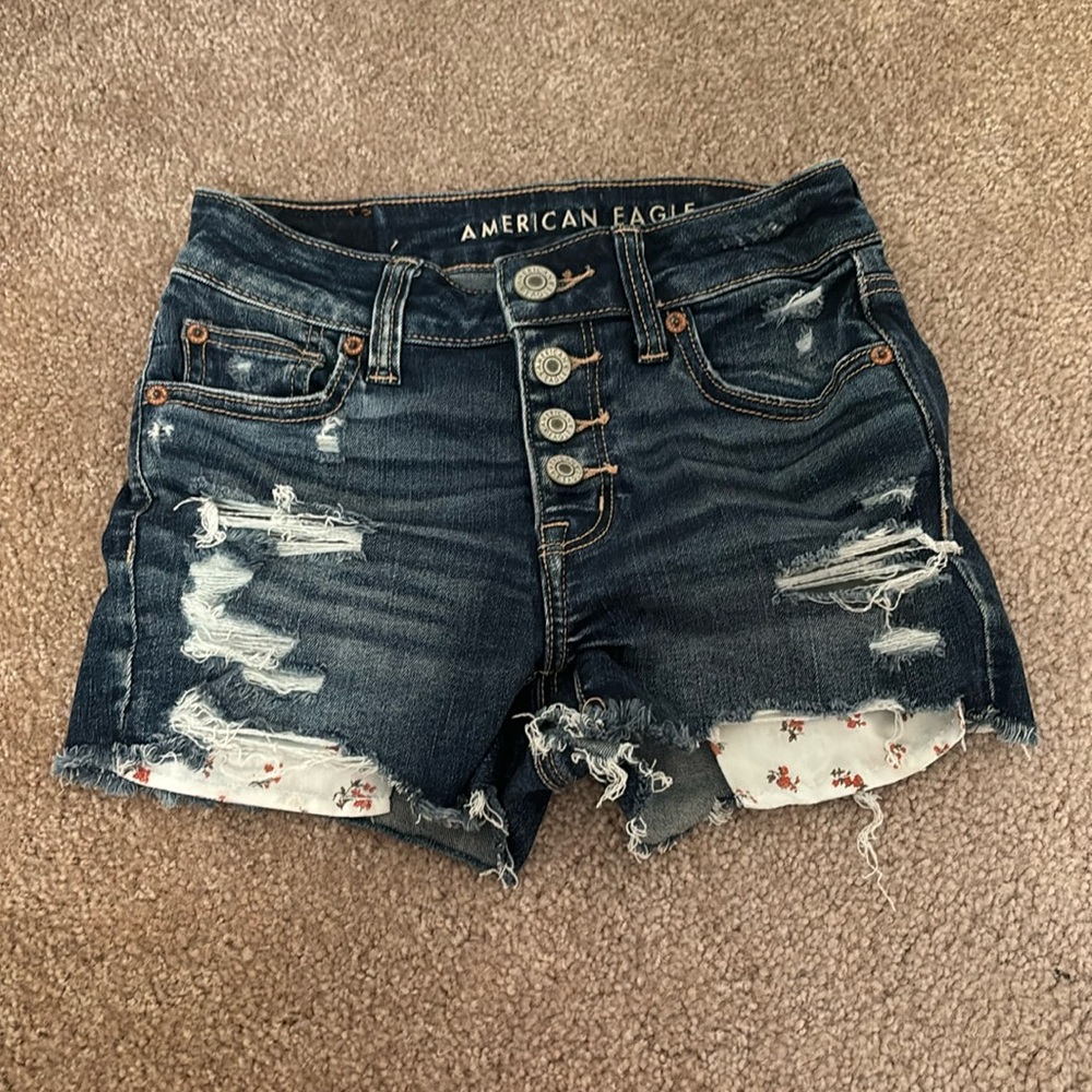 AE ripped shorts with floral pockets